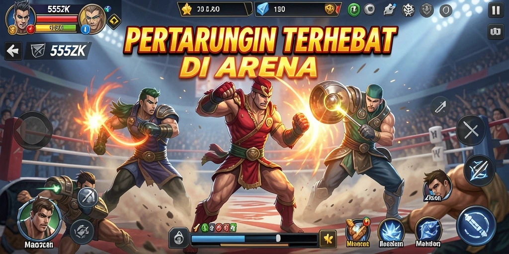 Tampilan gameplay 555ZK dengan aksi pertarungan yang dinamis.