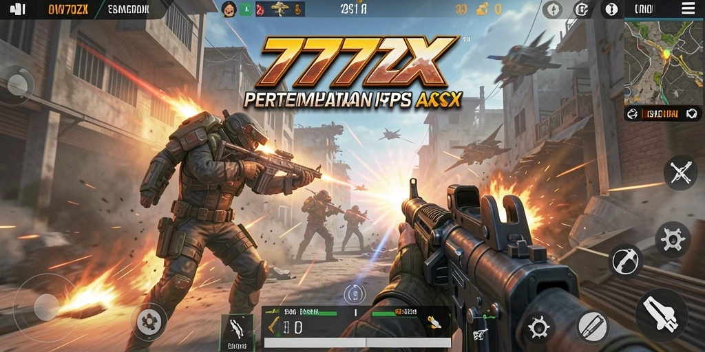 Tampilan screenshot gameplay 777ZX yang menegangkan dan penuh aksi FPS.