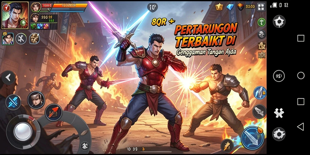 Karakter unik bertarung dalam arena yang penuh aksi.