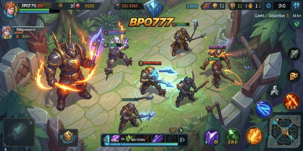 Screenshot gameplay BPO777 yang menampilkan aksi seru di medan perang MOBA.