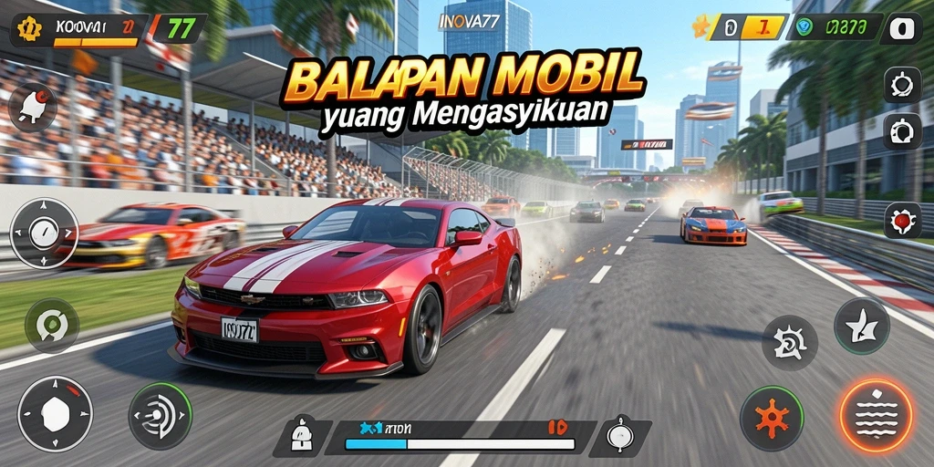 Tampilan gameplay balapan yang seru dan mendebarkan.