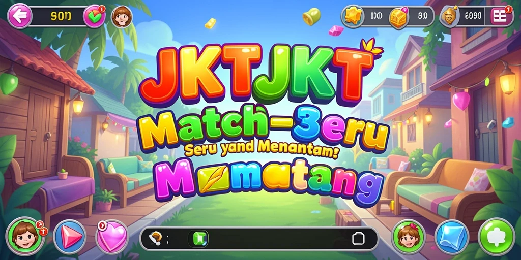 Screenshot utama JKTJKT menunjukkan gameplay menyerupai tantangan Match-3.