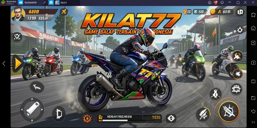 Tampilan gameplay KILAT77 dengan aksi balap motor yang seru.