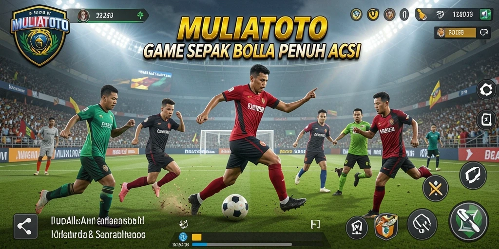 Tampilan dinamis dari gameplay <strong>MULIATOTO</strong> yang penuh aksi sepak bola.