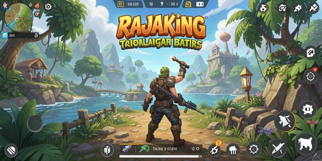 Screenshot menunjukkan pemain menjelajahi dunia terbuka RAJAKING.