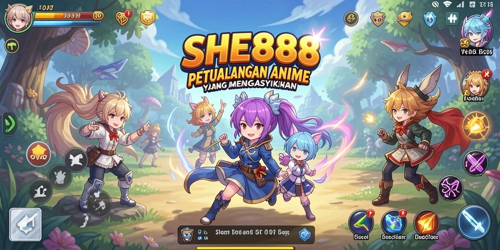 Tampilan gameplay anime yang penuh warna dan menarik.
