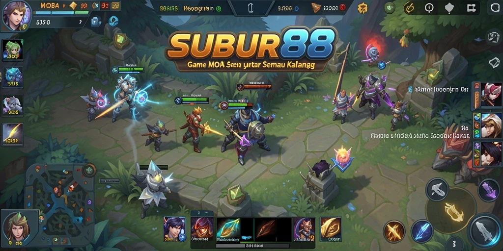 Tangkapan layar SUBUR88 yang menampilkan aksi pertarungan MOBA yang seru.