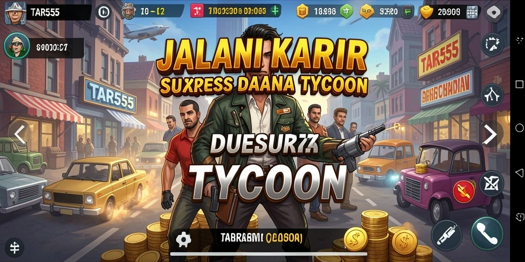 Screenshot gameplay TAR555 menampilkan pengelolaan bisnis yang dinamis dan seru.