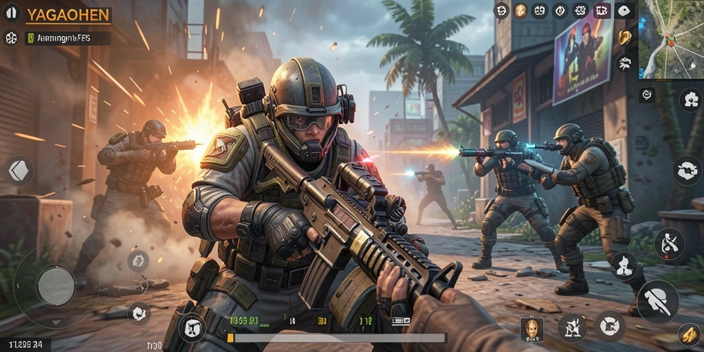 Gameplay intens di YAGAOHEN dengan pertempuran FPS yang seru.